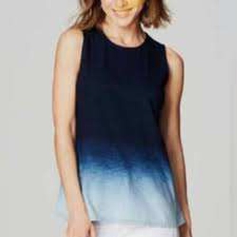Pure Jill Women's Indigo Ombré Blue Sleeveless Crew Neck Tank Top Size Medium